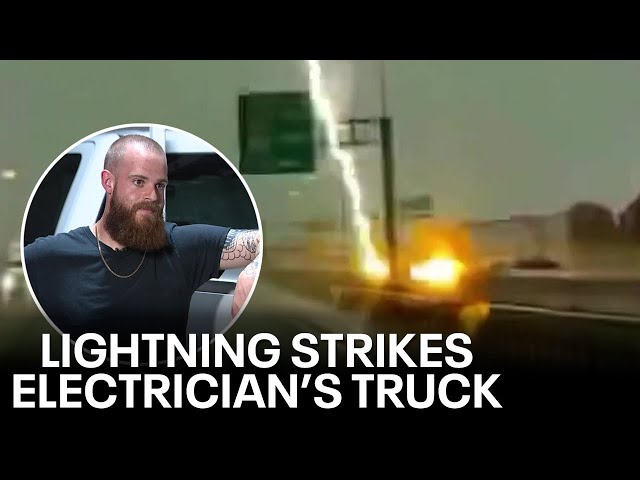 ⁣Dashcam video shows Fort Worth electrician’s work truck struck by lightning