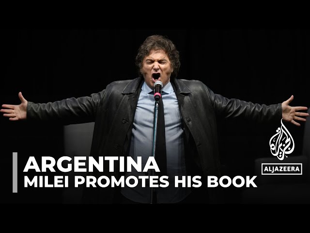 Argentina’s president promotes book as the country's economy continues its volatile decline