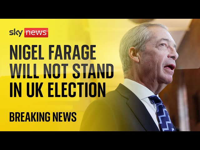 ⁣BREAKING: Nigel Farage will not be standing in UK general election
