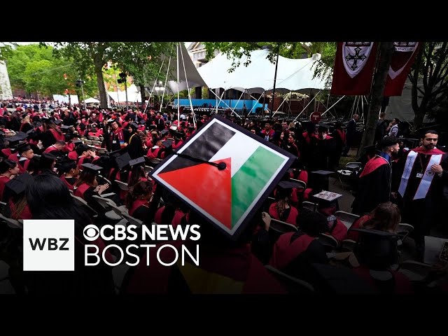 ⁣Protests develop outside Harvard University commencement