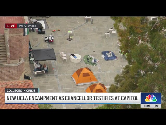 ⁣Protesters gather at new UCLA encampment