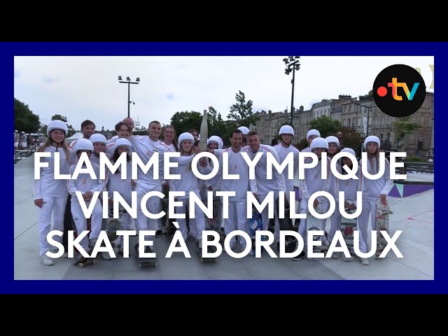 ⁣Flamme olympique à Bordeaux : Vincent Milou en démonstration sur le skate park des Chartrons