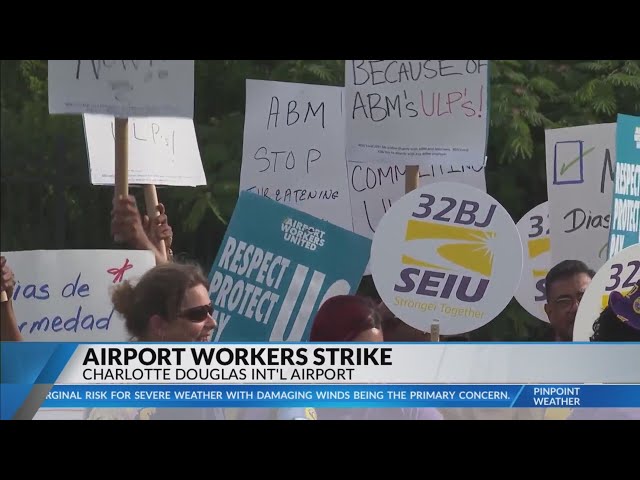 ⁣CLT airport workers strike as holiday travel ramps up