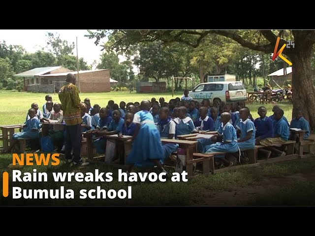 ⁣Rain wreaks havoc at Bumula school, leaving 450 students to learn under trees