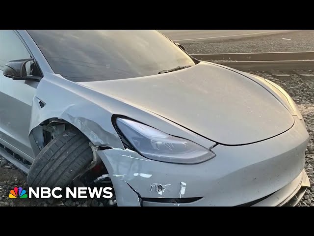 ⁣Tesla owner claims self-driving mode didn't detect a moving train ahead