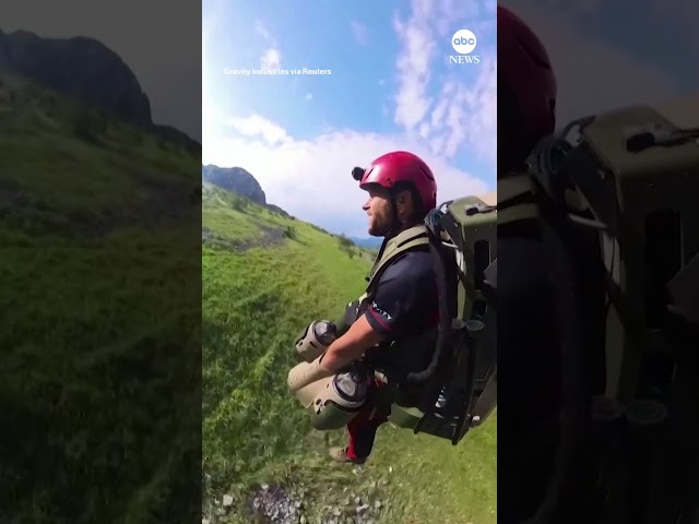 ⁣Paramedic in Romania does mock mountain rescue using Jet Suit