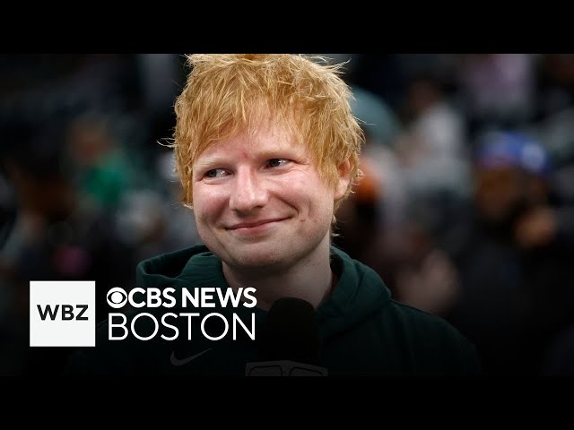 ⁣Ed Sheeran sits courtside at Celtics game with Renée Rapp