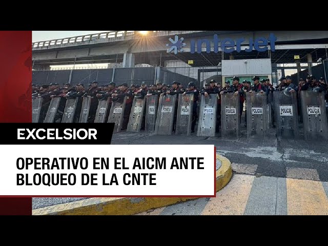 ⁣Policías resguardan el AICM ante posible protesta de la CNTE