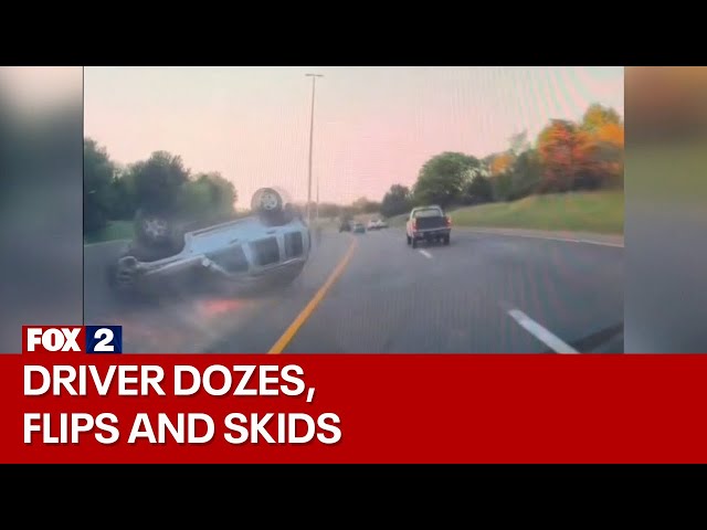 ⁣MUST SEE: Driver dozes on Detroit freeway, skids across traffic