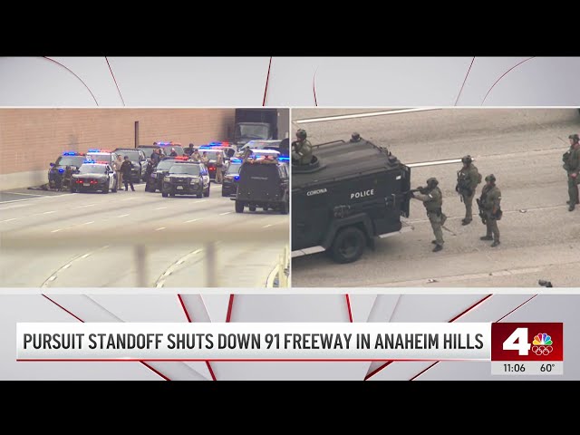 ⁣Pursuit standoff closes 91 Freeway in Anaheim Hills