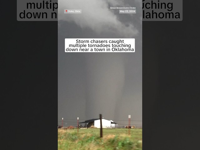 ⁣Storm chasers caught multiple tornadoes touching down near a town in Oklahoma