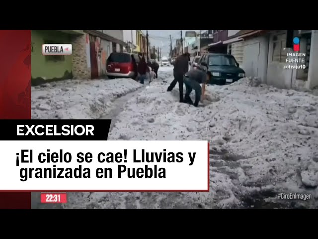⁣Las calles de Puebla, cubiertas de hielo tras una fuerte granizada
