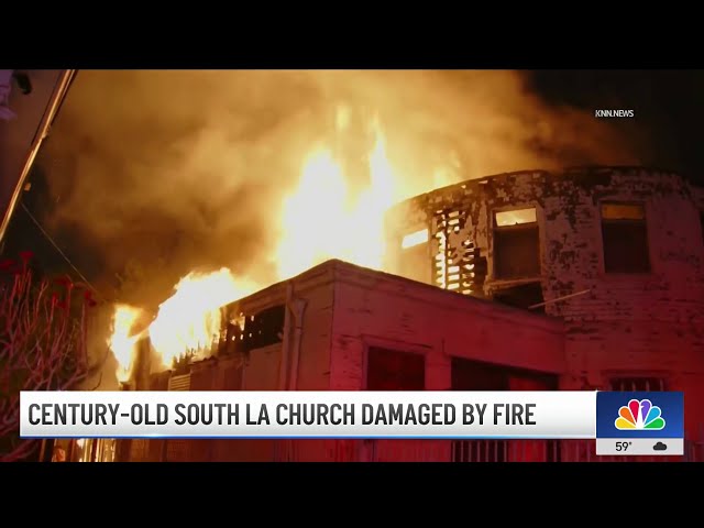 ⁣Fire damages century-old church in South Los Angeles