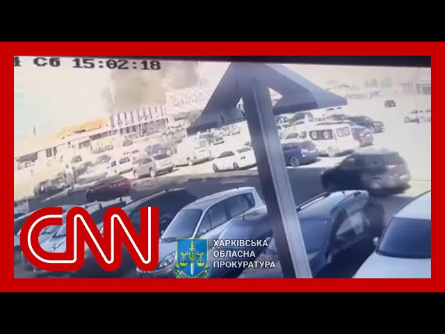 ⁣Security cam shows moment hardware store was hit by Russian missile