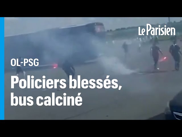 ⁣Rixe entre supporters de l'OL et Paris : un bus calciné, 8 policiers légèrement blessés