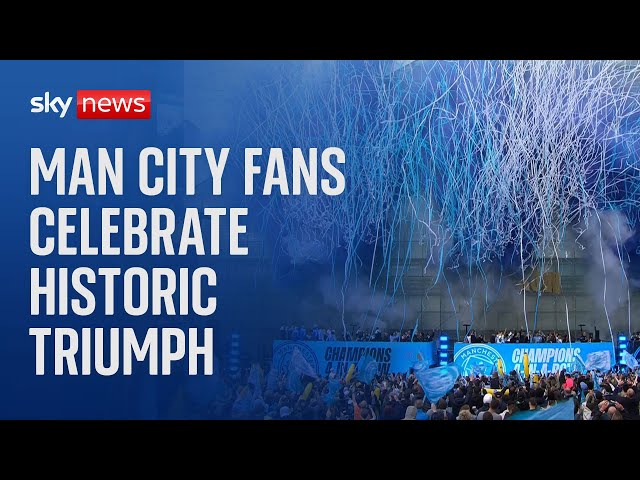 ⁣Manchester City fans celebrate historic Premier League title triumph