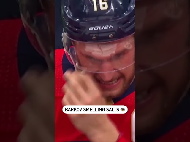 ⁣Barkov Putting Smelling Salts To His Eyes?! 