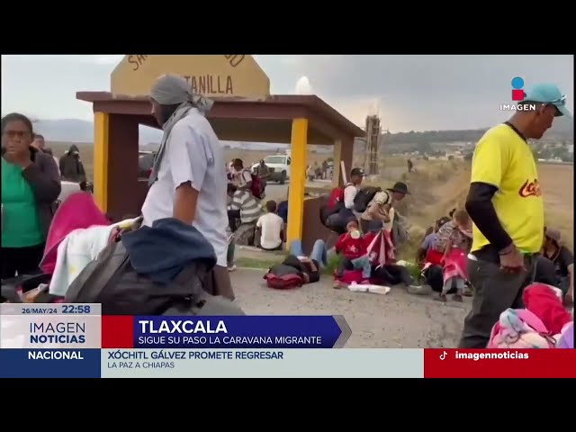 ⁣La caravana migrante que estaba varada en Tlaxcala siguió su marcha al estado de Hidalgo | Imagen