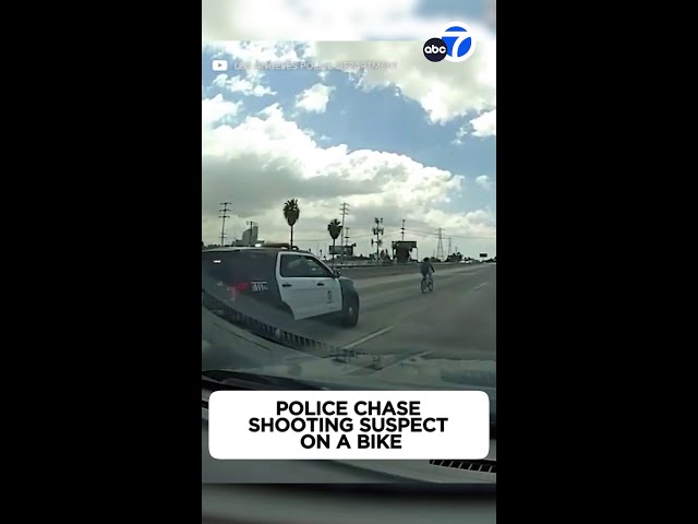 ⁣Police chase suspect on bicycle on 5 Freeway