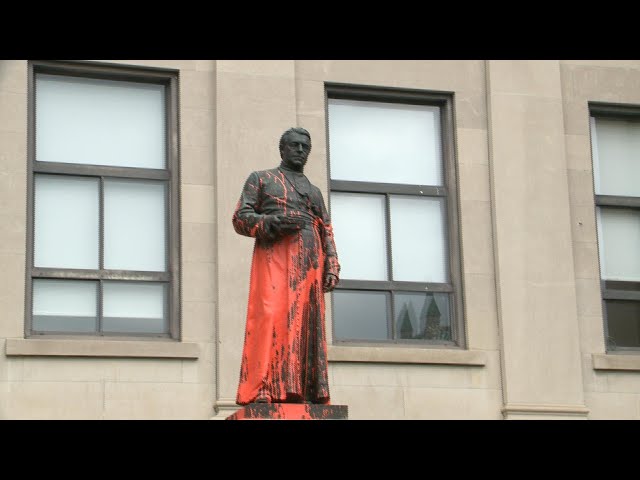 ⁣Joseph-Henri Tabaret statue at University of Ottawa vandalized