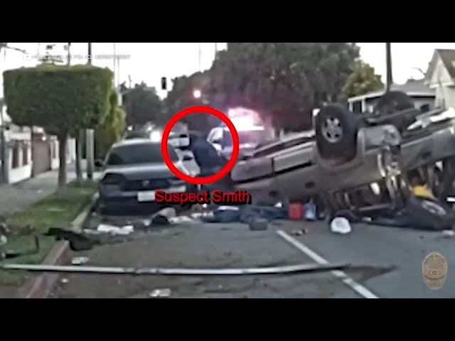 ⁣Newly-released video shows end of deadly high-speed chase in South LA
