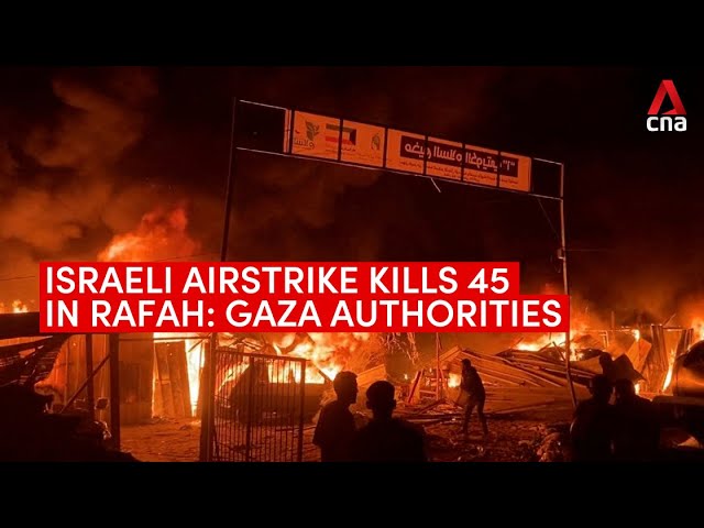 ⁣Israeli air strikes kill 45 in Rafah tent camp