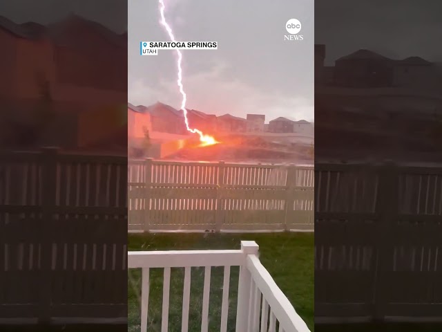 ⁣Woman captures lightning strike outside home - ABC News