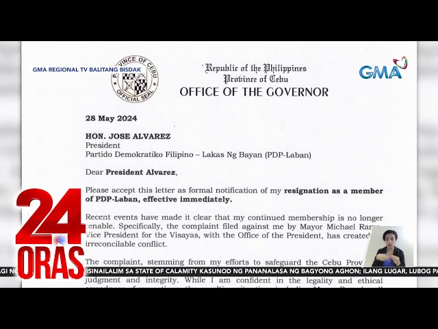 ⁣Cebu Gov. Garcia, tumiwalag sa PDP Laban dahil sa kasong isinampa ni Cebu Mayor Mike Rama | 24 Oras