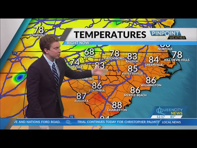 ⁣Tuesday Midday Outlook: Upper 80s temps, less humidity
