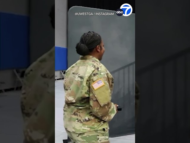 ⁣Deployed military mom surprises son at graduation