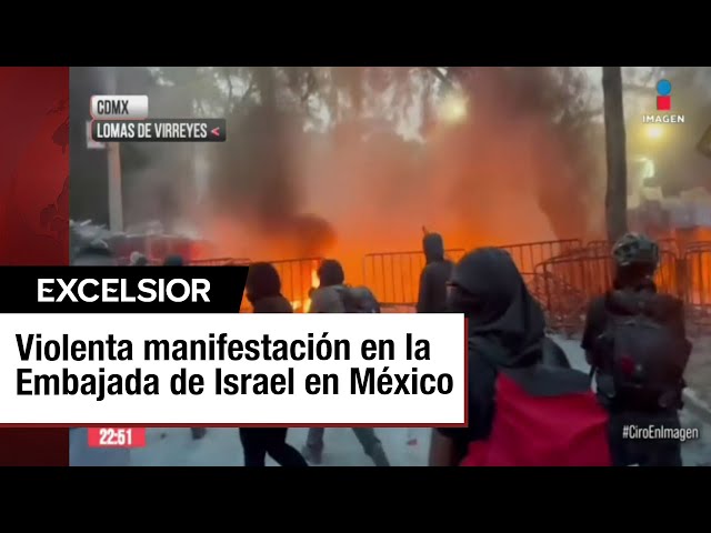 ⁣Manifestantes se enfrentan a policías en embajada de Israel en México