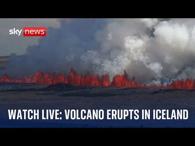 ⁣Watch live: Volcanic eruption on Iceland's Reykjanes Peninsula