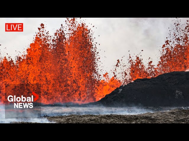 ⁣Iceland volcano erupts again, sending lava into sky | LIVE