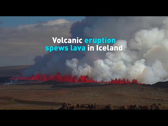 ⁣Volcanic eruption spews lava in Iceland