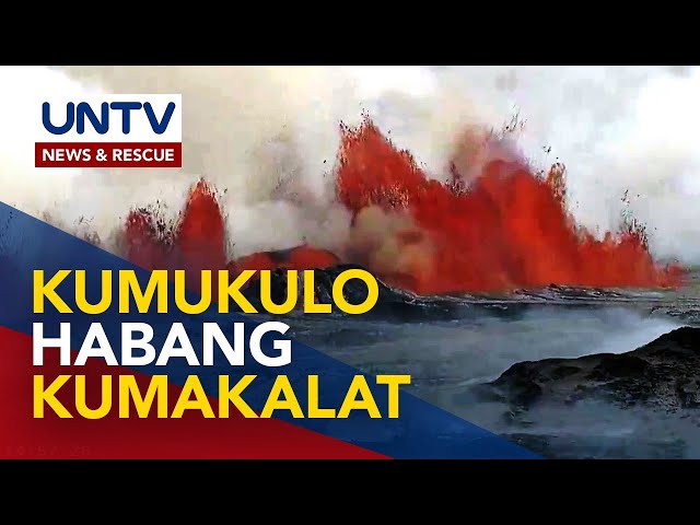 ⁣Bumubulwak na lava at makapal na usok, ibinuga ng bulkan sa Iceland