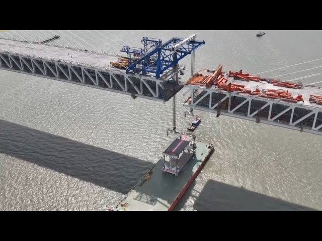 ⁣World's longest cable-stayed bridge's steel girders installed