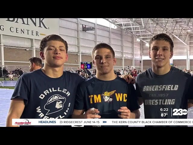 ⁣Three Bakersfield students wrestling in North Dakota at the Junior Nationals