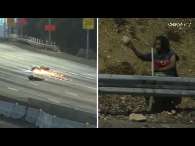 ⁣Rock-thrower causes crash on 110 Freeway, video shows