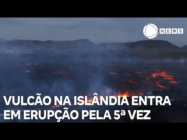 ⁣Vulcão na Islândia entra em erupção pela quinta vez