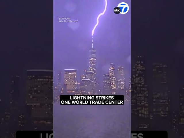⁣Lightning strikes One World Trade Center