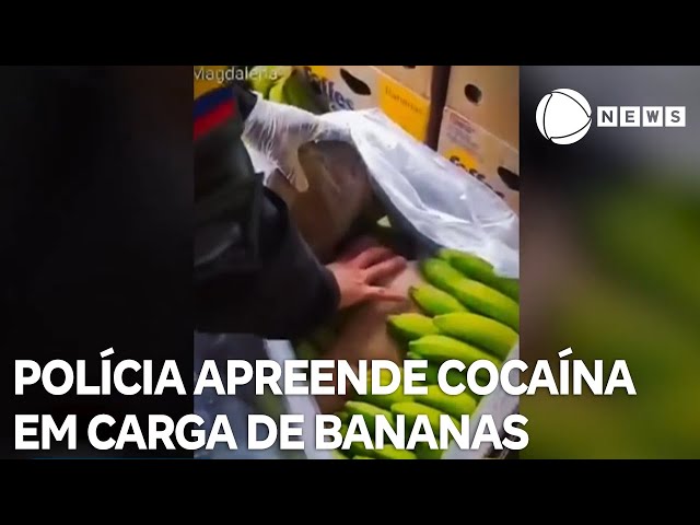 ⁣Polícia colombiana apreende cocaína em carga de bananas