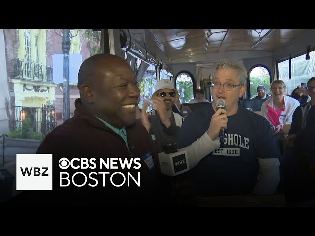⁣WBZ TV's Levan Reid helps determine who has the best Boston accent on the "funniest tour o