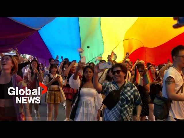 ⁣Thousands march for Pride Month in Thailand as same-sex marriage legalization nears