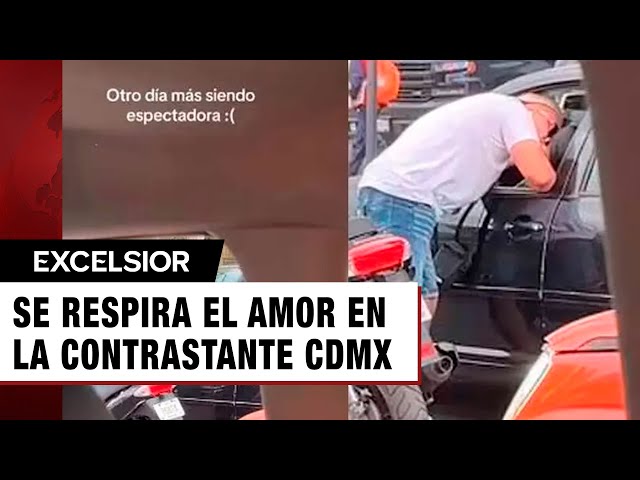 ⁣Joven aprovecha el alto para coquetear con conductora y ¡SE AGARRAN A BESOS!