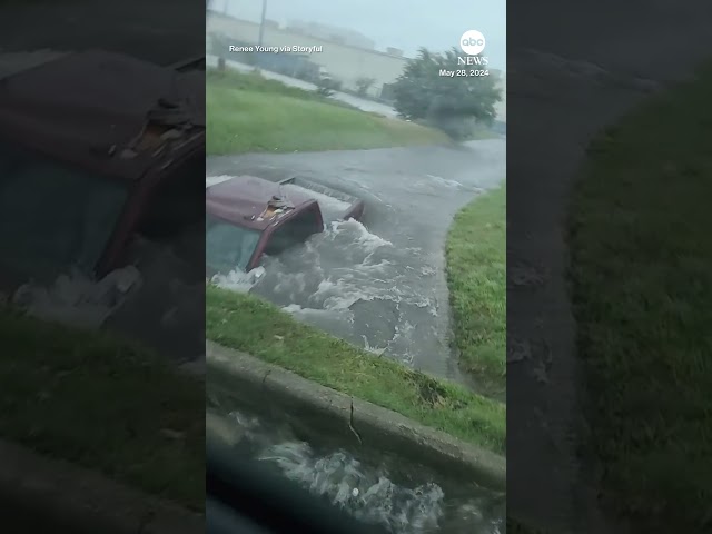 ⁣Texas driver rescued from flooded truck
