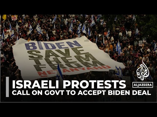 ⁣Protesters in Tel Aviv urge Biden to save Israeli captives, call for Netanyahu's ouster