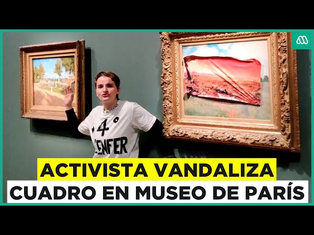 ⁣Video muestra a activista vandalizando cuadro de Monet en museo de París