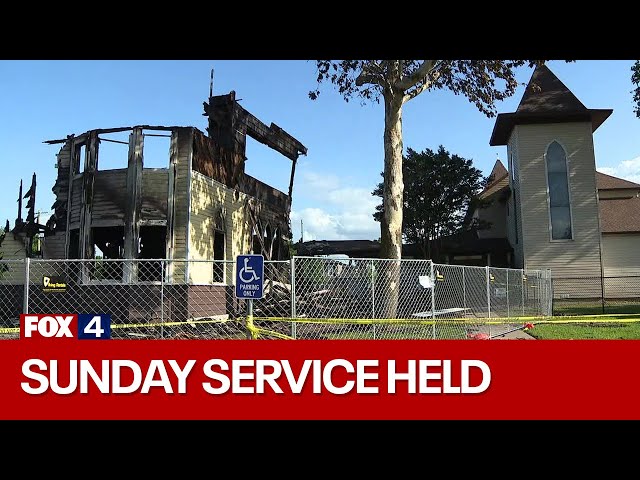 ⁣Royse City Methodist Church members hold Sunday service days after devastating fire