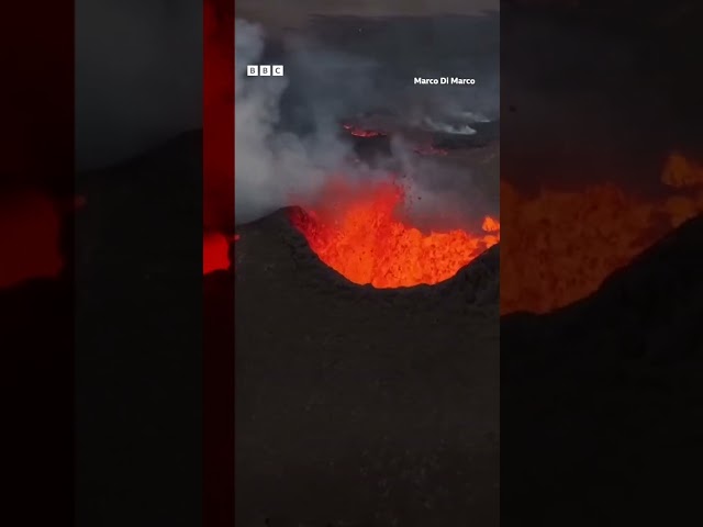 ⁣Lava spurted from an Icelandic volcano after a powerful eruption on Wednesday.