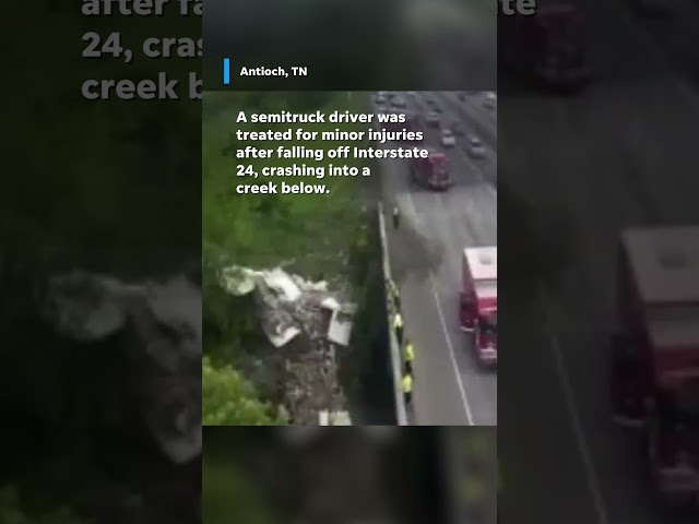 ⁣Watch: Semitruck crashes into Tennessee creek after falling off I-24 #Shorts